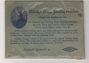 VINTAGE STANLEY MILADY'S 4x5 ROUGE JEWELRY POLISHER CLOTH GIFT SAMPLE PACKET