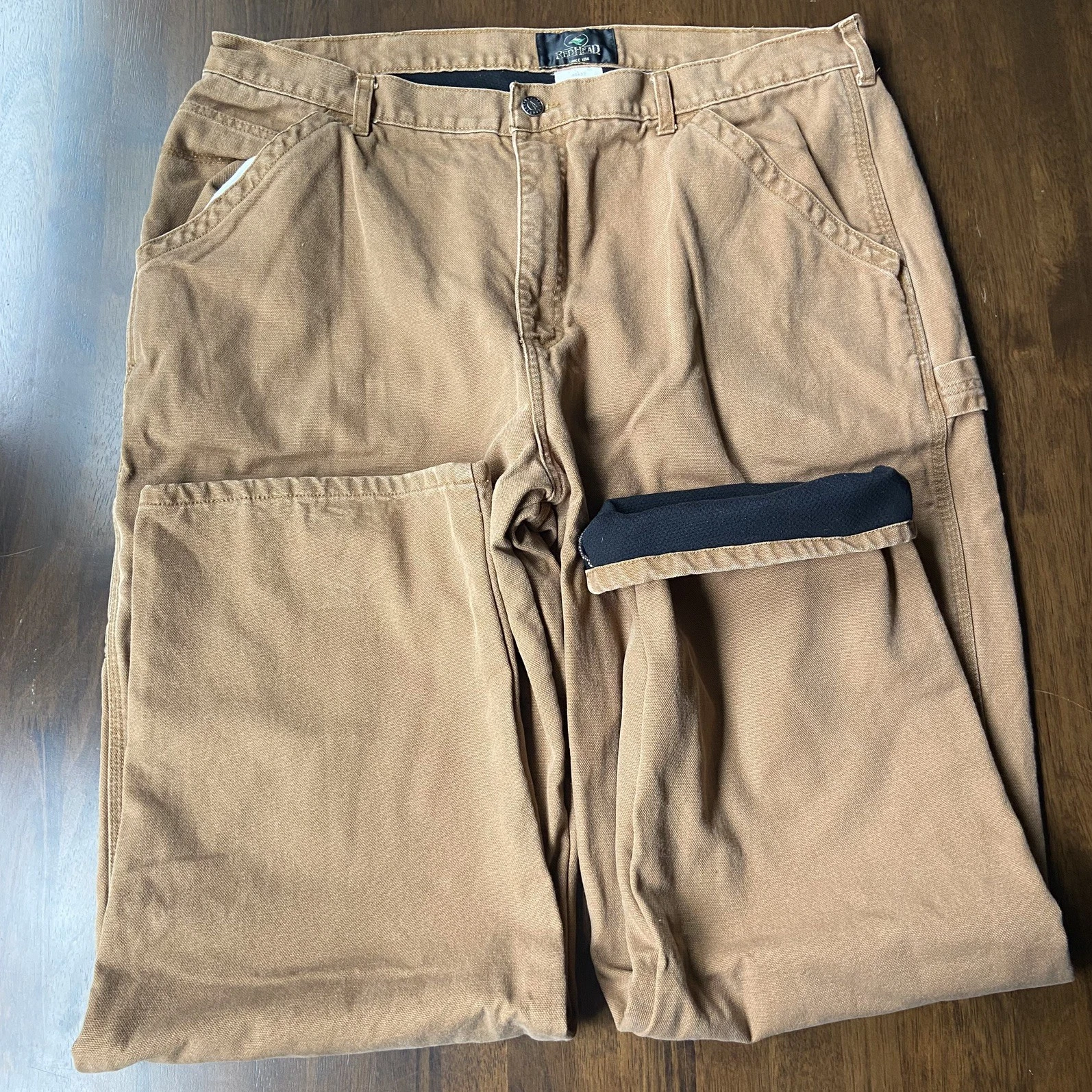 RedHead Utility Work Pants Men 40x31 Brown Canvas Fleece Lined Insulated Rugged