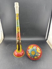 Lot of 2 Vintage Tin Litho New Year Noisemakers Noise Maker US Metal Toy USA