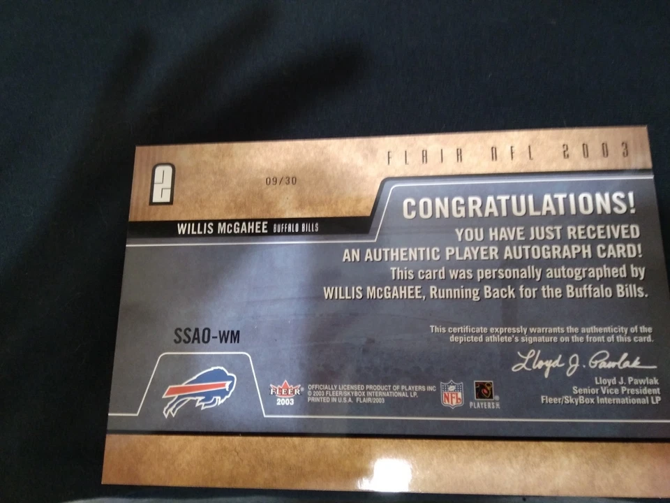 2003 Flair - Sweet Swatch Willis McGahee #SSAO-WM Autographs /1 (AU, RC) - Image 2 of 4