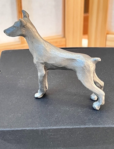 Vintage Pewter Doberman Pinscher 3"H 1975 Maker Mark P Davis