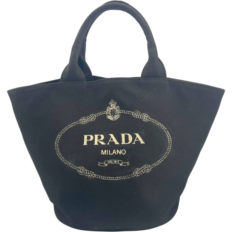 PRADA CANAPA Market Bag 1BG186 Black Canvas Handbag Ladies Used from japan
