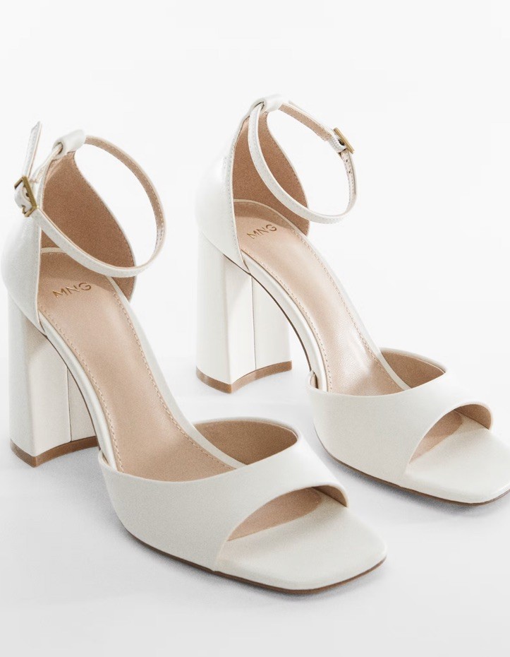 Mango White Open Toe Block Heel Ankle Strap Sandals Women’s Size 10 11 EU 42
