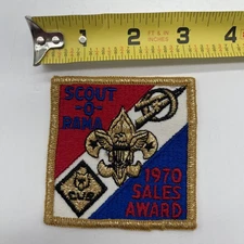 Vintage 1970 Boy Scout Scout O Rama Patch Sales Award Cub Scout 3” Square Gold