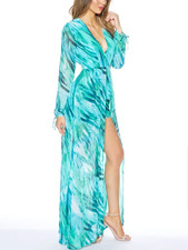 Luxxel Green Print Sheer Overlay Jumpsuit Romper Long Maxi Dress S Small