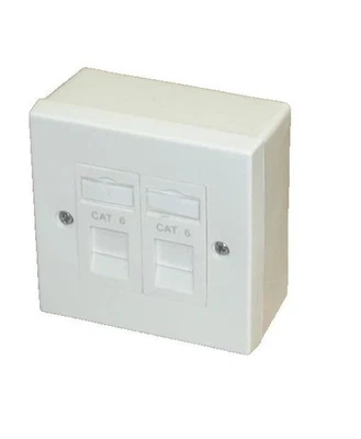 2x Cat6 RJ45 Double Face Plate & Backbox (Dual Network 2 Port / Socket) - Image 1 of 4