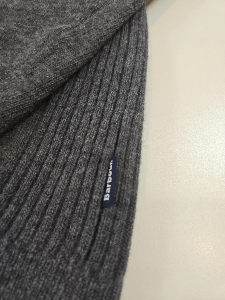 Barbour Sweater Mens Small Gray Quarter Zip Wool Tartan Elbow Patches Pullover - Image 2 of 4