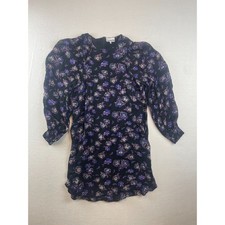 GANNI Georgette Mini Shift Dress EU 38 US 6 Black Purple Floral