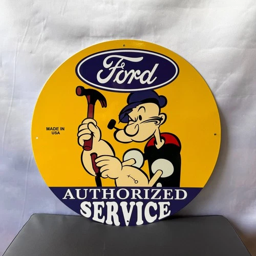 Vintage Ford Authorized Service  Popeye Hammer Heavy Metal Sign - 19.7" (50cm)