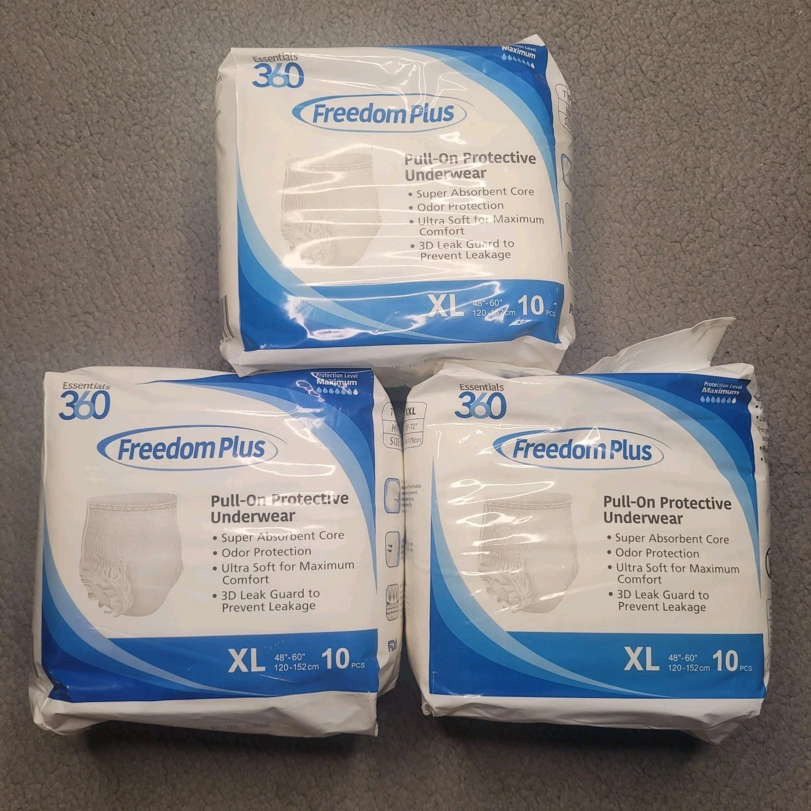 3 Pks Essentials 360 Freedom Plus Pull-On Protective Underwear 10ct XL Absorbent