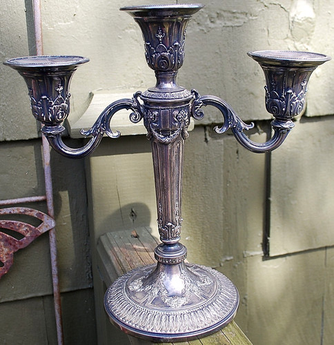 Antique MERIDEN B. 918 SILVERPLATE 3 Light Candelabra ROSE SWAGS Victorian c1881