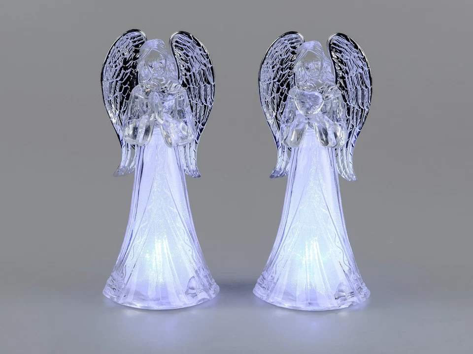Juego de 2 figuras decorativas LED ángeles alas plateadas H. 22 cm acrílico + temporizador Formano W25