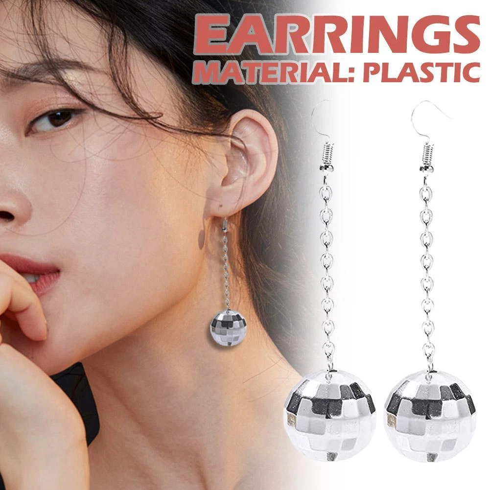 Retro Disco Ball Drop Earrings For Women Mirror Vintage Reflect