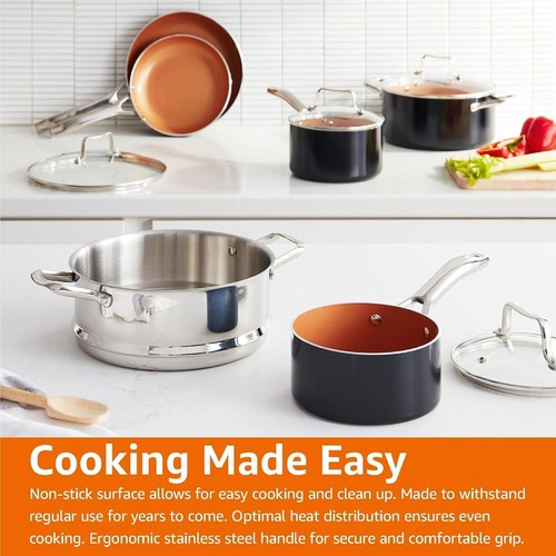 Amazon Basics Ceramic Nonstick Pots and Pans Cookware Set, 10-Piece Set- Copper - Picture 2 of 8
