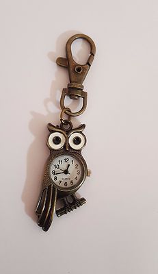 Schlüsselanhänger Eule Uhr Anhänger Deko Schmuck Geschenk bronzefarben vintage