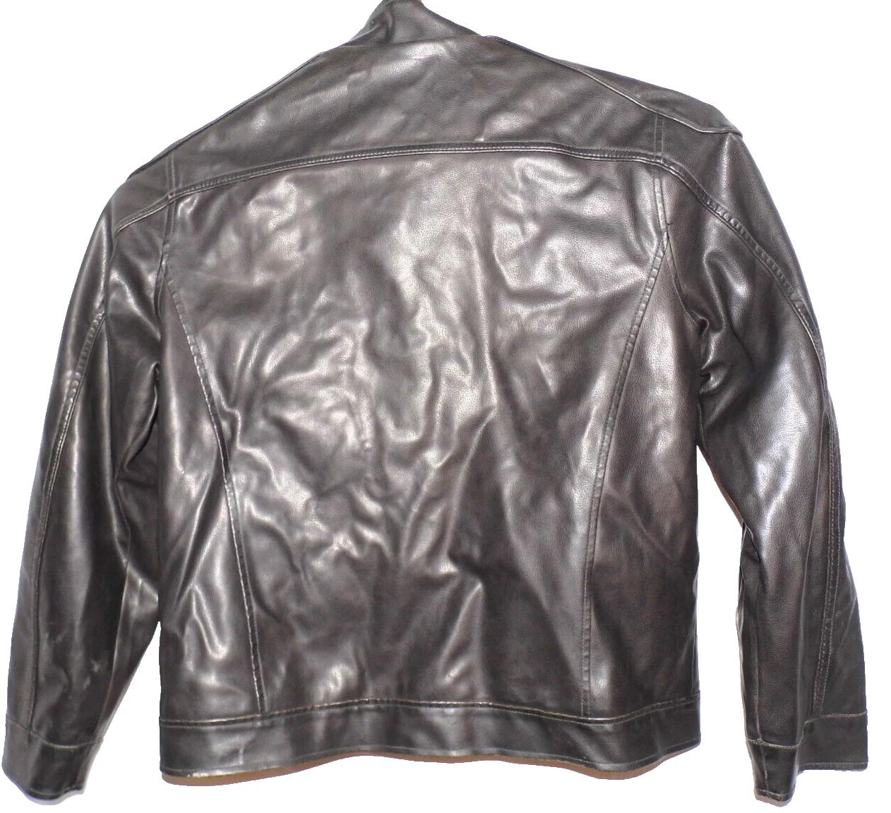 Coat Vintage Decoded Black Vegan Leather Men's Jacket Lined Biker style Large - product detail image 9