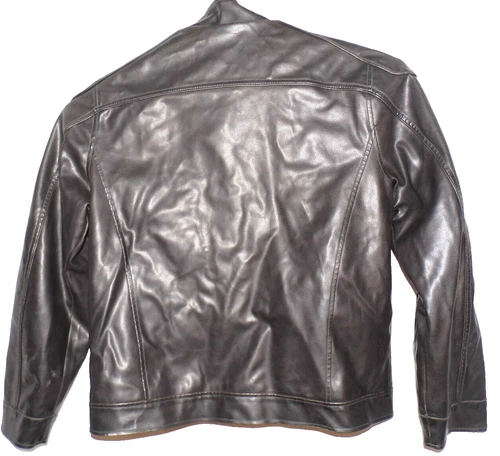 Coat Vintage  Decoded Black Vegan Leather Men's Jacket Lined Biker style Large image 9