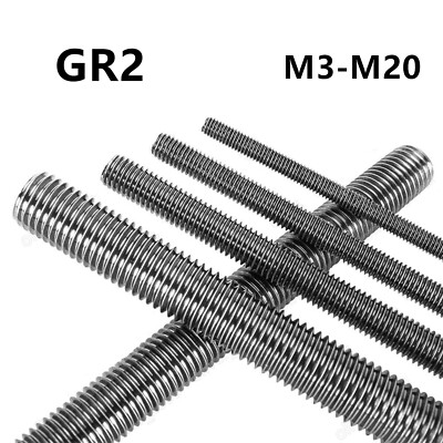 Titanium GR2 Threaded Rods Metric Thread Stud Bolts M3 M4 M5 M6 M8 M10 M12-M20