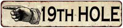 19th Hole Pointing Left Distressed Metal Sign Chic Décor 4x18 104180006018