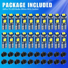 20X White T5 74 17 37 3SMD LED Instrument Panel Dash Gauge Light Bulbs w/ Socket