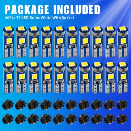 20x T5 74 17 37 3 LED Instrument Gauge Cluster Dash Light Bulbs w/ Sockets White - Picture 5 of 7