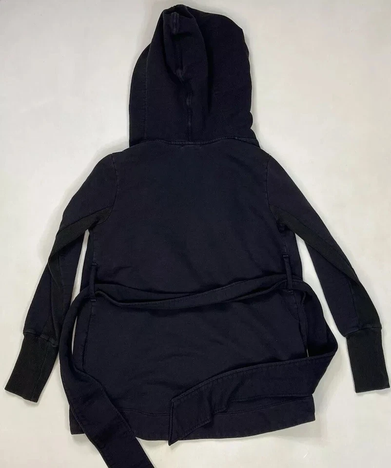 James Perse Tie Front Hooded Jacket Women Size 3 Large Black Cotton W0Y2371 - Image 3 of 4