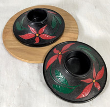 Compo-site Poinsettia Black Candle Holders Vintage Christmas Decor Made in USA