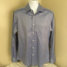 Pronto Uomo Mens Long Sleeve Shirt 100 Cotton 15.5 34/35 Blue Non-Iron FS