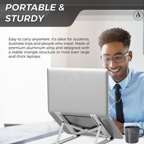 ABravo Anti-Slip Aluminum Ergonomic Universal Laptop Stand, 7 Angles Adjustable - Picture 6 of 26