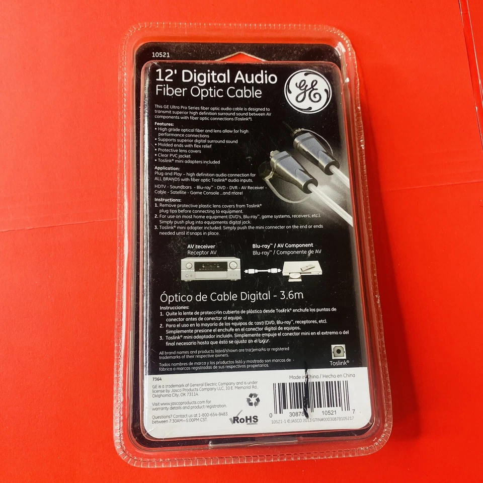 GE 12' / 3.6 m Digital Audio Fiber Optic - GE Ultra Pro 10521 New - Image 2 of 2