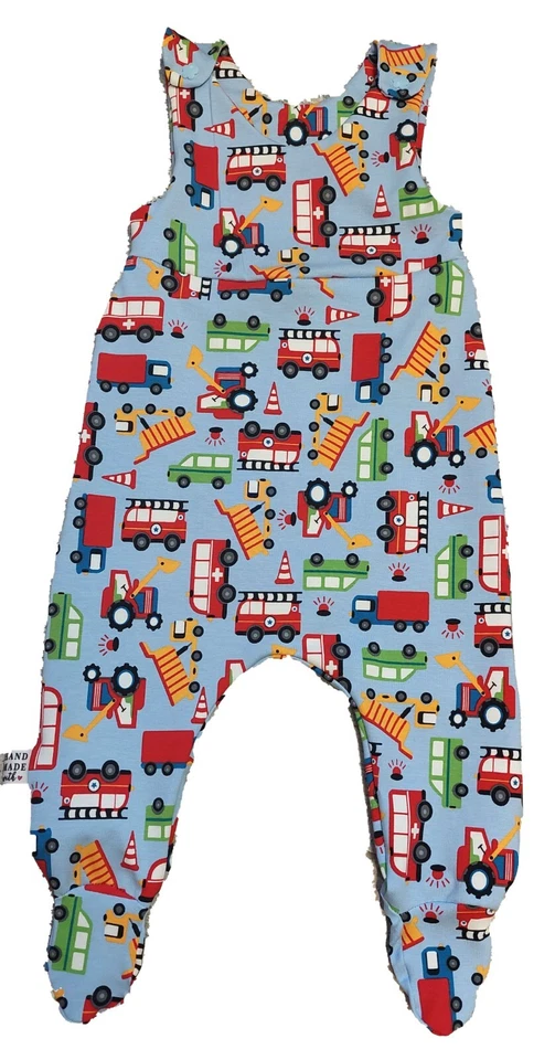 Baby Strampler Strampelanzug Feuerwehr Einteiler mit Fuss Spieler, Handmad Neu - Bild 2 von 3