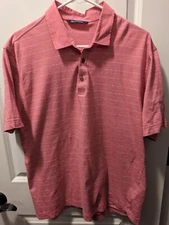 Cutter & Buck Polo Shirt Mens Medium M Red Pink Striped Short Sleeve Golf