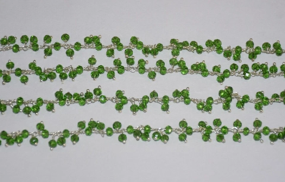 Cadena rosario racimo fabricación joyería cuentas facetadas verdes de 3 mm, cadena colgante con cuentas Foto 3 de 4
