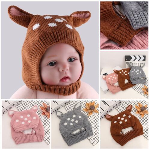 Fashion Sheath Infant Bonnet Ears  Wool Baby Deer Knit Cap Cartoon Winter Hat - Picture 1 of 15