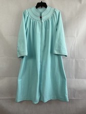 Vintage Evelyn Pearson Robe Zip Front Blue Cozy Velour Fleece Sz L/XL Pockets
