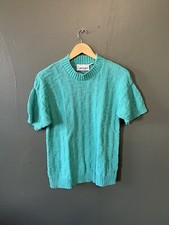 Vintage Nuage Womens Blue Knit Short Sleeve Pullover Sweater Made in USA Size L