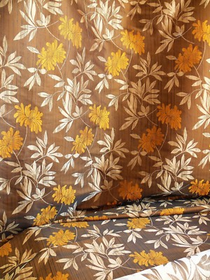 HEAVY! 100% SILK LAMPAS BALI BREEZE ''SUMATRA'' BROWN ORANGE TROPICAL BTY (G489)
