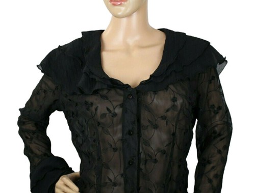 Claudio Milano Women's Blouse Black Ruffle Sheer Size M Retail $420 - Picture 7 of 8