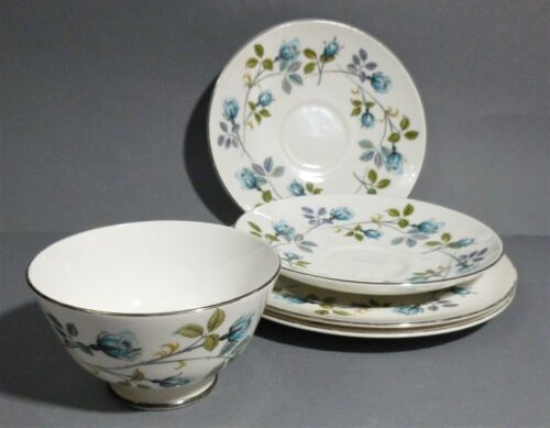 Vintage Tuscan "Twilight Rose" Blue Floral China 1960'S SUGAR BOWL SAUCER/PLATES - Picture 1 of 9