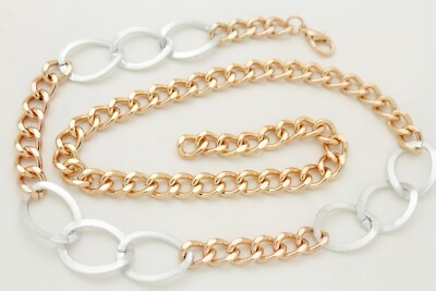 Donna Oro Metallo Catena Skinny Cintura Fianchi Vita Cerchio Pendente M L XL - Foto 6