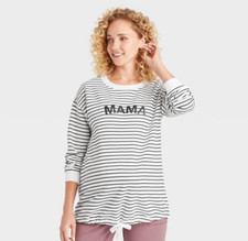 Women's Tie Waist Maternity Sweatshirt - Isabel Maternity -White/Black -XS -S501