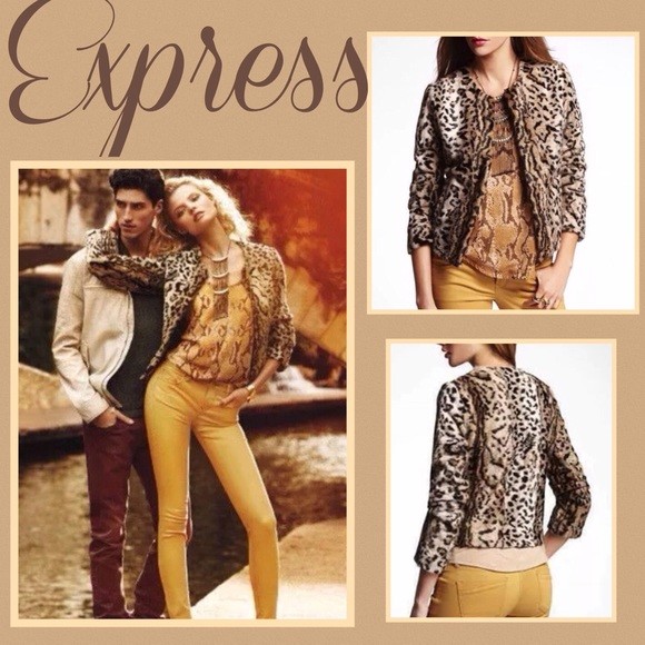 Cappotto abito giacca EXPRESS leopardo ghepardo stampa animale pony polpaccio peli pelliccia sintetica S