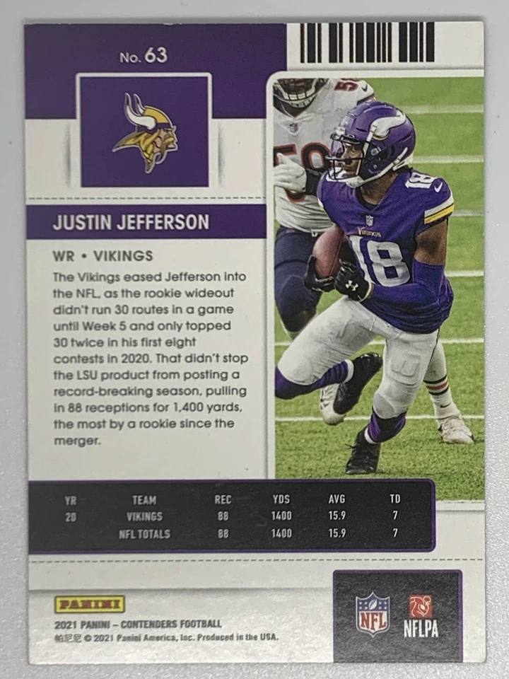 2021 Panini Contenders #63 Justin Jefferson - Image 2 of 2