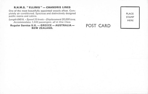 Postcard R.H.M.S. Ellinis Chandris Lines Mint Condition - Picture 2 of 2