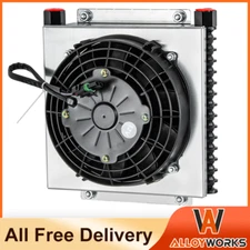 Stacked Plate Hot Rod Engine / Transmission Oil Cooler With Shroud Fan