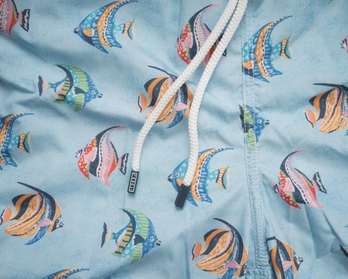 Fedeli $235 NWT Light Blue Fish Print Slim Madeira Sustainable Swim Trunk M - Picture 2 of 5