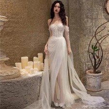 Exquisite Wedding Dress Pearl Sweetheart Pleated High Slit Bride Gown Customized