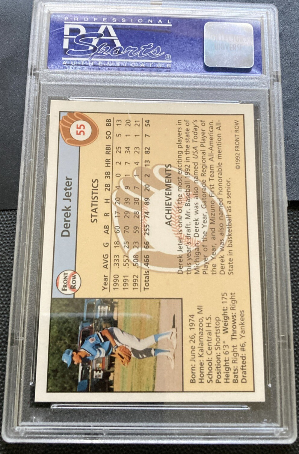 1992 Front Row Draft Picks #55 DEREK JETER PSA 9 Mint NY Yankees HOF CHEAP view 2