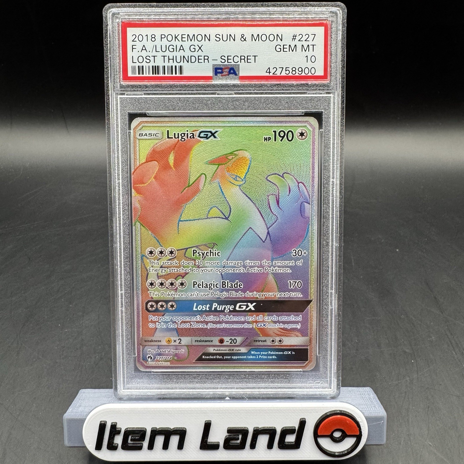 Pokemon Lugia GX Secret 227/214 Sun & Moon Lost Thunder Holo PSA 10 Gem Mint