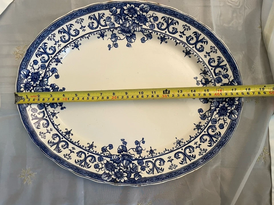 "Antiguo plato grande para servir Keeling & Co (K & Co) patrón Oxford 18" x 14""" Foto 2 de 4